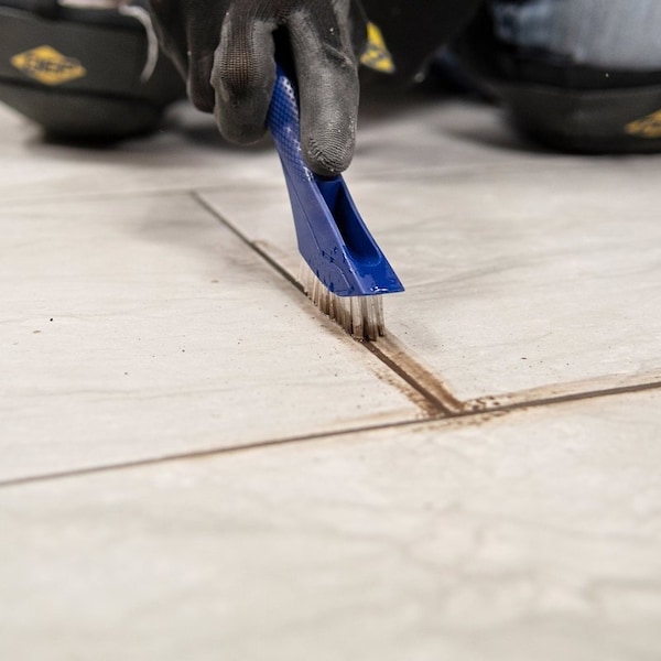 Qep Grout and Tile Brush, 3/4 in L Trim, Nylon Bristle, Blue Handle - 20842