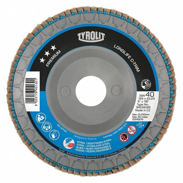 Disco de Solapa Radiac Abrasives, T27N, 4.5"x5/8"-11, 60 Granos, Paquete de 5, Material Abrasivo: Alúmina de Circonio - 34334028