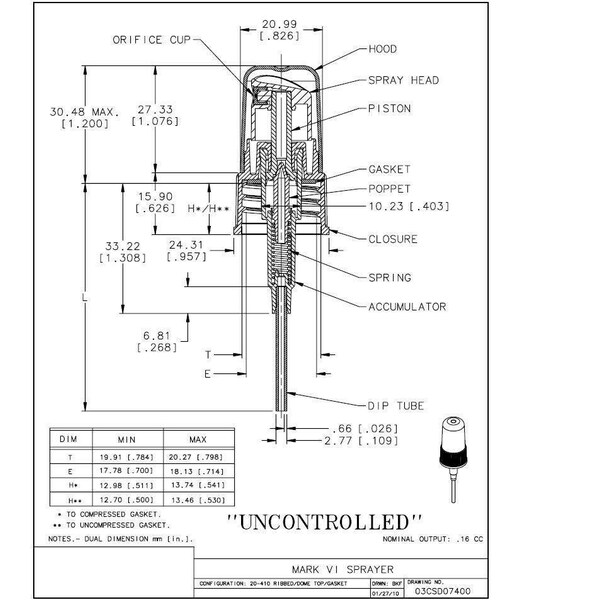 Tricorbraun 20-410 P/P Fine Mist Sprayer Black, 5.25 Inch Dip Tube Clear Polypro Hood - 600251