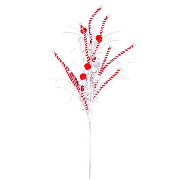 Vickerman 20 in. Red & White Candy Cane Pom Spray, 6PK - QG205028