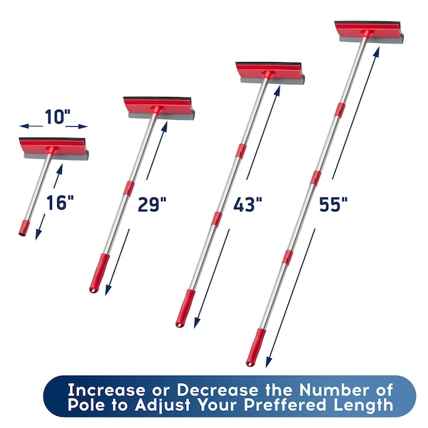 Dsv Standard Window Squeegee, 2-in-1 Window Cleaner w/ 55in Extension Poles, 12-PK - 87441-12