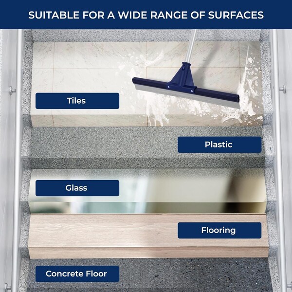 Dsv Standard Professional Floor Scrubber Squeegee, 17.5in Silicone Rubber Blade, 62in Steel Pole, 10-PK - 87555-18 (10)