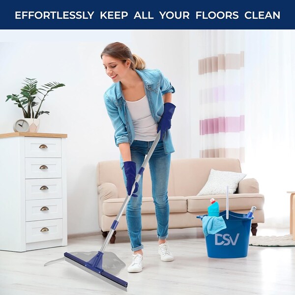 Dsv Standard Professional Floor Scrubber Squeegee, 17.5in Silicone Rubber Blade, 62in Steel Pole, 10-PK - 87555-18 (10)