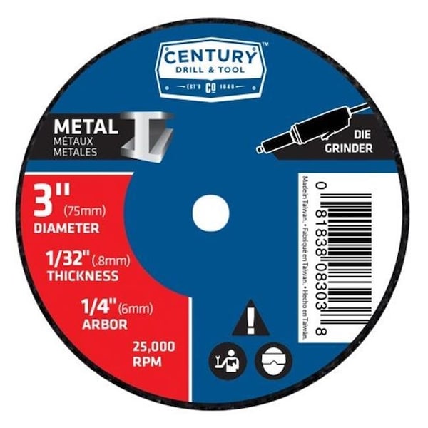 Century Drill & Tool 8303 Rueda de corte tipo 1A gruesa - 3 x 0.035 in. - 8303