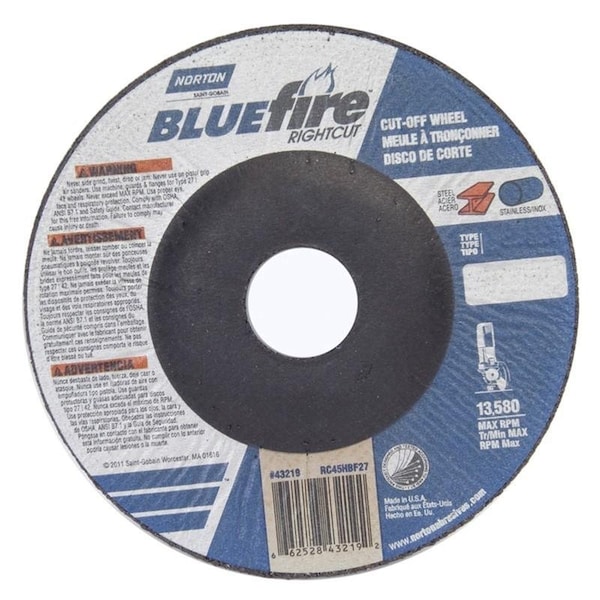 Norton Co Type 27 charger Ruedas de corte Right-Cut 4-1/2 pulgadas x.045 x 7/8 pulgadas. Nuevo Blue Fire - 662528-43219