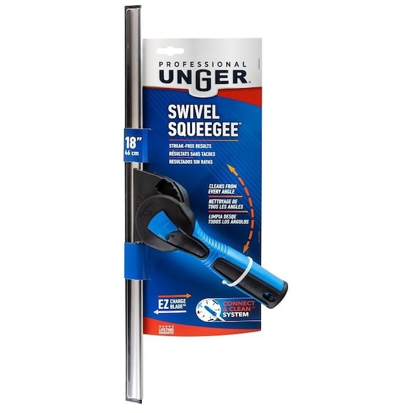 Unger Industrial Unger Professional Swivel Squeegee, 18 in Blade, Poly Blade - 985510