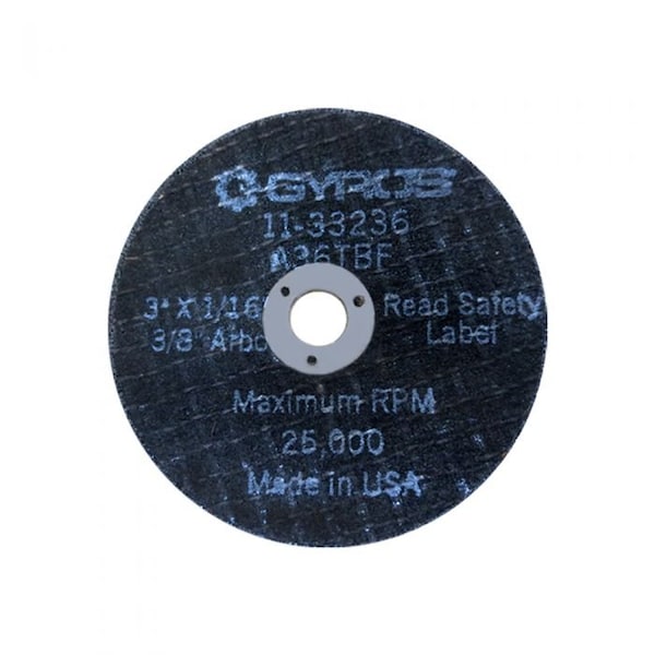 Ruedas de corte reforzadas tipo 01 para gyros 3"x1/16" (3/8" Arbor) A36TBF, paquete de 5 - 11-33236/5