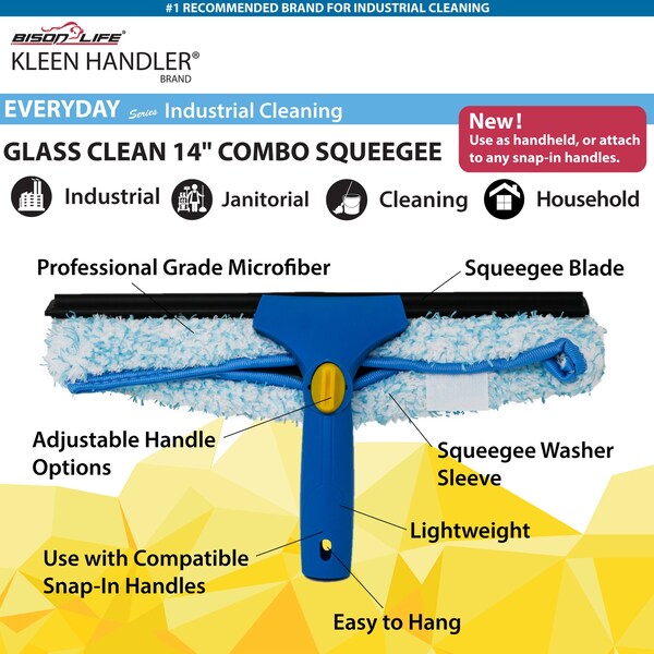 Kleen Handler 14 in. 2-in-1 Window Washing Squeegee, Multi-Use Glass Cleaner for Commercial and Personal Use - KHES-CS-14IN