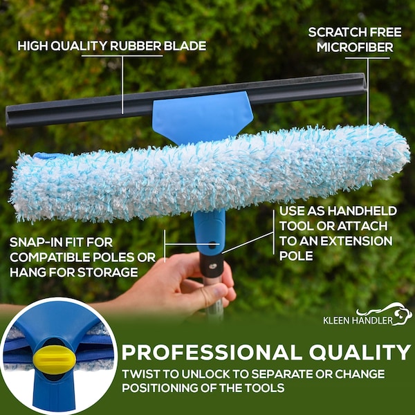 Kleen Handler 14 in. 2-in-1 Window Washing Squeegee, Multi-Use Glass Cleaner for Commercial and Personal Use - KHES-CS-14IN