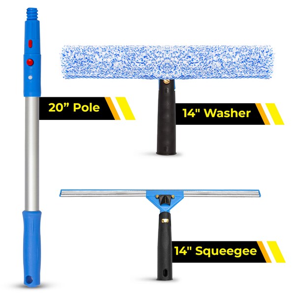 Gritt Commercial Pro Window Washing Kit with with 14 Squeegee, 14 Washer and 20 Pole - GRI138