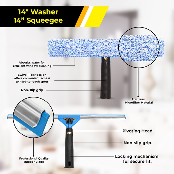 Gritt Commercial Pro Window Washing Kit with with 14 Squeegee, 14 Washer and 20 Pole - GRI138