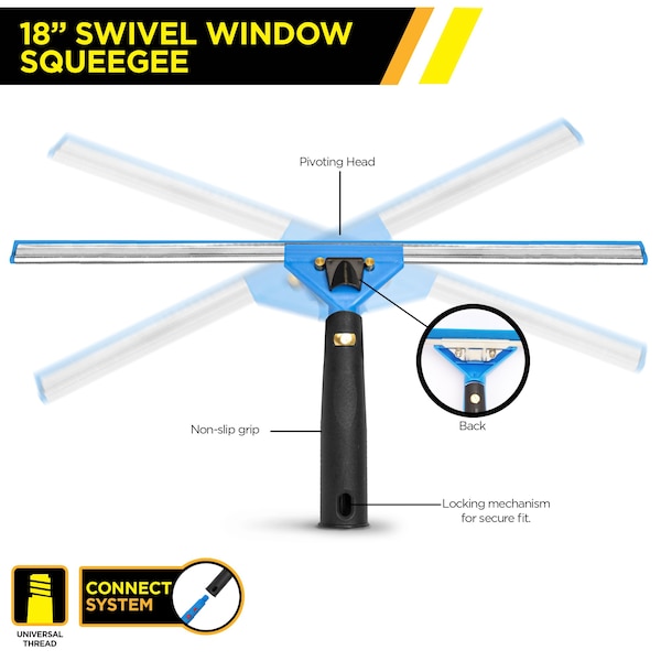 Gritt Commercial Window Washing Kit with 18 Swivel Window Squeegee and 20 Pole - GRI131-18