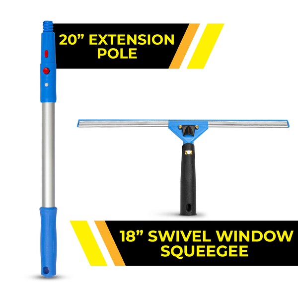 Gritt Commercial Window Washing Kit with 18 Swivel Window Squeegee and 20 Pole - GRI131-18