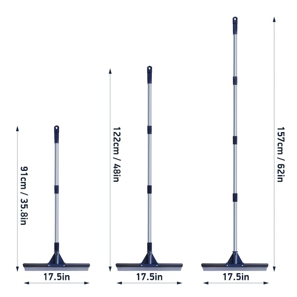 Dsv Standard Professional Floor Scrubber Squeegee, 17.5in Silicone Rubber Blade, 62in Steel Pole - 87555-18
