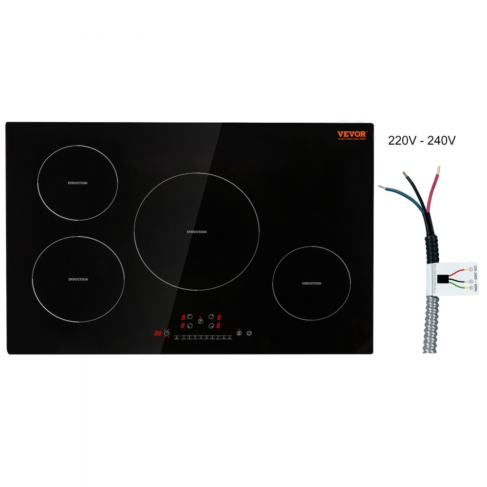 VEVOR Electric Cooktop, 4 Burners, 30'' Induction Stove Top, Built-in Magnetic Cooktop 7500W, 9 Heating Level Multifunctional Burner, LED Touch Screen with Child Lock & Over-Temperature Protection - QRSDC4308100WDW17V4