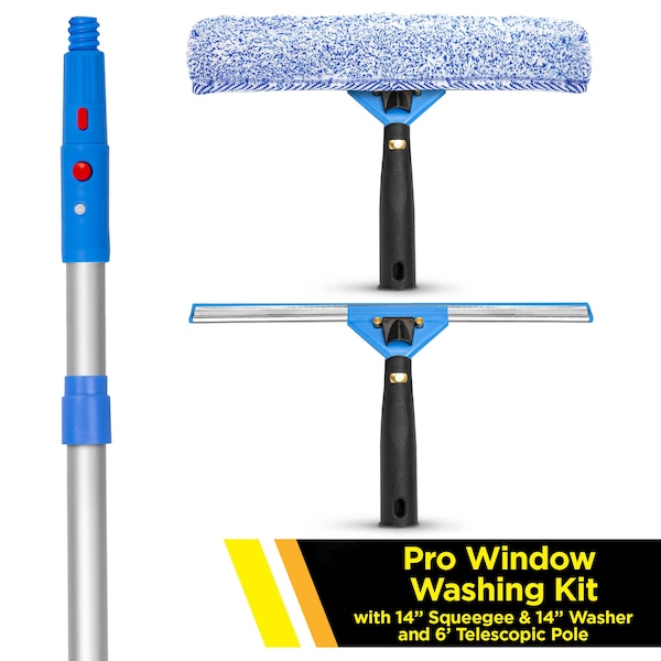 Gritt Commercial Pro Window Washing Kit with with 14 Squeegee, 14 Washer and 6' Telescopic Pole - GRI137-6F-14