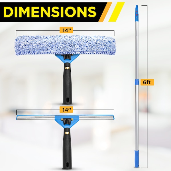 Gritt Commercial Pro Window Washing Kit with with 14 Squeegee, 14 Washer and 6' Telescopic Pole - GRI137-6F-14