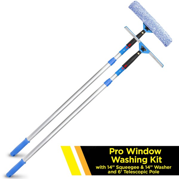 Gritt Commercial Pro Window Washing Kit with with 14 Squeegee, 14 Washer and 6' Telescopic Pole - GRI137-6F-14
