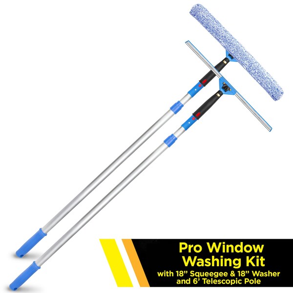 Gritt Commercial Pro Window Washing Kit with with 18 Squeegee, 18 Washer and 6' Telescopic Pole - GRI137-6F-18