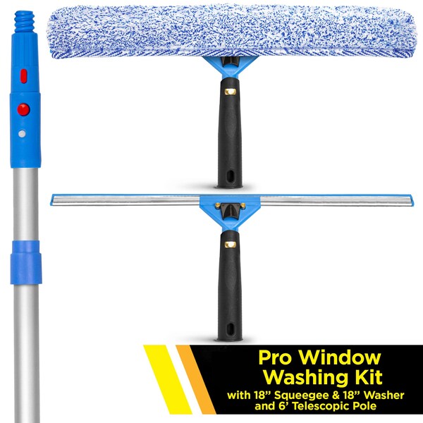 Gritt Commercial Pro Window Washing Kit with with 18 Squeegee, 18 Washer and 6' Telescopic Pole - GRI137-6F-18