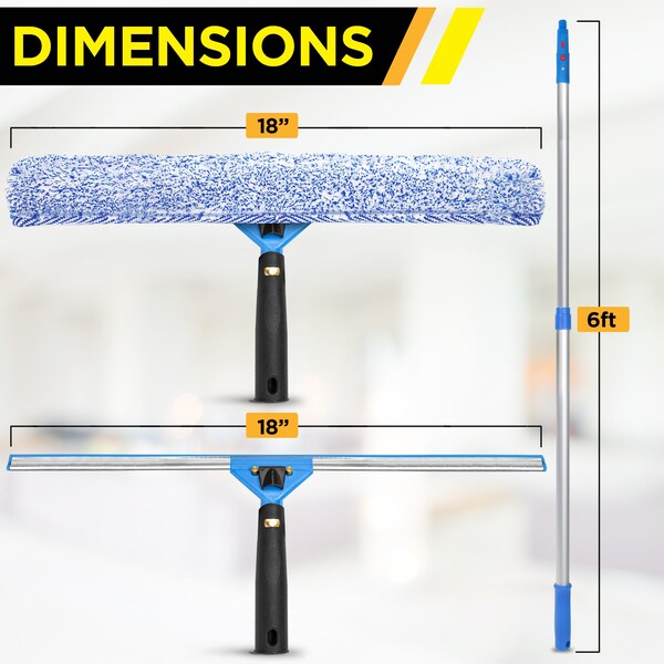 Gritt Commercial Pro Window Washing Kit with with 14 Squeegee, 14 Washer, 6' Telescopic Pole and 3 Gallon Bucket - GRI137B-6F-14