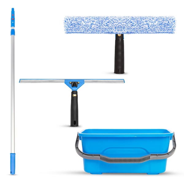 Gritt Commercial Pro Window Washing Kit with with 14 Squeegee, 14 Washer, 6' Telescopic Pole and 3 Gallon Bucket - GRI137B-6F-14