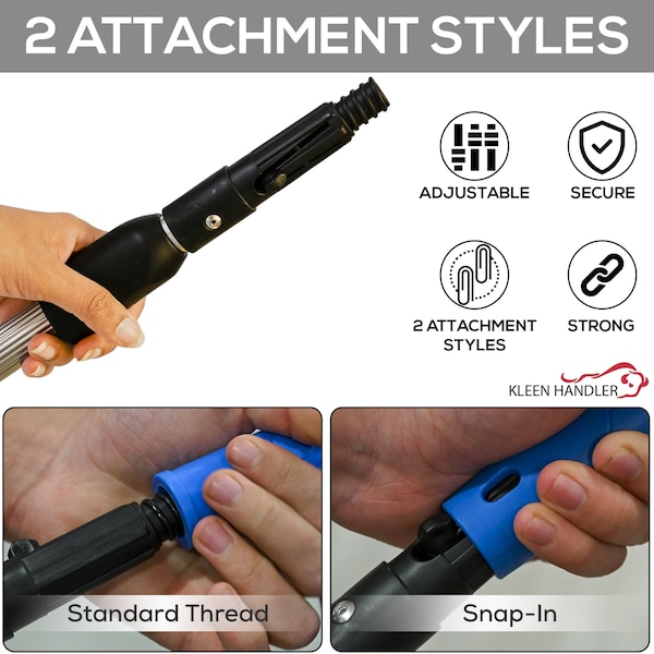 Kleen Handler Telescopic Pole & 2-in-1 Squeegee Kit: Extendable Pole with Microfiber Scrubber and Rubber Blade - KHES-WSEH-14IN-8FT