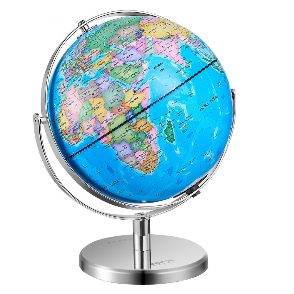 VEVOR Illuminated World Globe with Stand, 13 in/330.2 mm, Educational Earth Globe with Stable Heavy Metal Base HD Printed Map and LED Night Lighting, 720° Spinning Globe for Kids Classroom Learning - DQYJJLFGQL130L7Y7V9