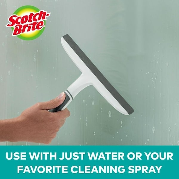 Scotch-Brite Streak-Free Squeegee, 10-1/4 in Blade, Plastic Blade, Straight Blade, Gray/White - SQP-4
