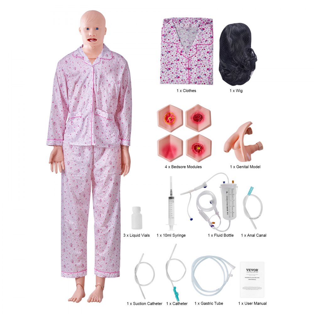 VEVOR Nursing Training Manikin, Male/Female Life Size Demonstration Human Manikin for Nursing Training, Multifunctional Education Teaching Model, PVC Anatomical Mannequin Body Care Simulator Model - HLRTMXGJHLMXS43GRV0