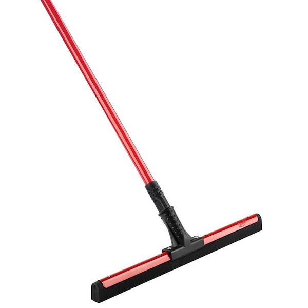 Libman Flexible Blade Floor Squeegee, 18 in Blade, Straight Double Blade, Rubber Blade, Steel Handle, Red - 191