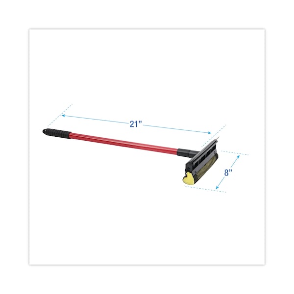 Boardwalk Gen-Duty Squeegee, 8" Sponge/Rubber Blade, Black/Red, 21" Metal Handle - BWK824