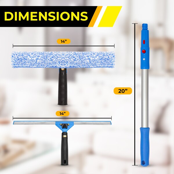 Gritt Commercial Pro Cleaning Kit with with 14 Squeegee, 14 Washer, 20 Pole and 3 Gallon Heavy-Duty Bucket - GRI138B