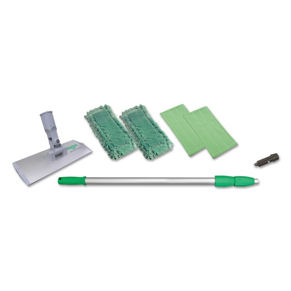 Unger SpeedClean Window Cleaning Kit, Aluminum, 72" Extension Pole, 8" Pad Holder, Silver/Green - WNK01