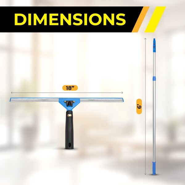 Gritt Commercial Window Washing Kit with 18 Swivel Window Squeegee and 6' Telescopic Pole - GRI130-6F-18