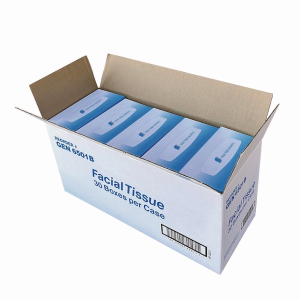 Gen Facial Tissue, 2-Ply, Flat Box, White, 100 Sheets/Box, 30 PK - GEN6501