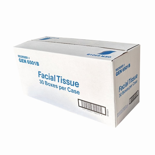 Gen Facial Tissue, 2-Ply, Flat Box, White, 100 Sheets/Box, 30 PK - GEN6501