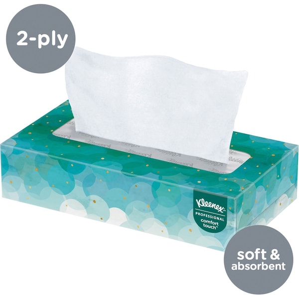 Kimberly-Clark Professional Facial Tissue, Kleenex Comfort Touch, Flat Box, 2 Ply, 100 Sheets/Box, 36 Pack - 21400