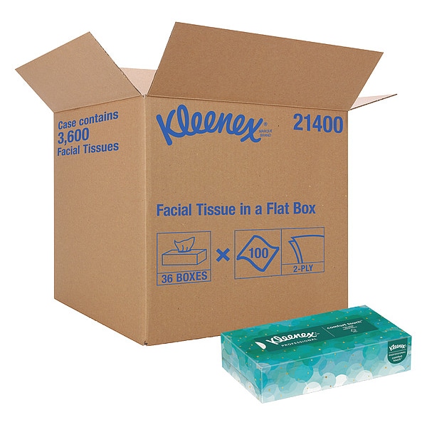Kimberly-Clark Professional Facial Tissue, Kleenex Comfort Touch, Flat Box, 2 Ply, 100 Sheets/Box, 36 Pack - 21400
