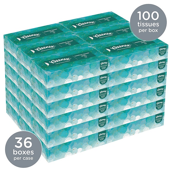 Kimberly-Clark Professional Facial Tissue, Kleenex Comfort Touch, Flat Box, 2 Ply, 100 Sheets/Box, 36 Pack - 21400