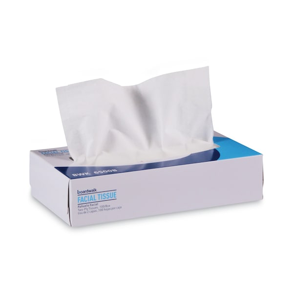 Boardwalk Facial Tissue, 2-Ply, 7.5 in x 8 in sheet, Flat Box, 100 Sheets per Box, 30 Pack - BWK6500B