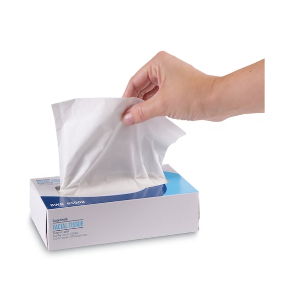 Boardwalk Facial Tissue, 2-Ply, 7.5 in x 8 in sheet, Flat Box, 100 Sheets per Box, 30 Pack - BWK6500B