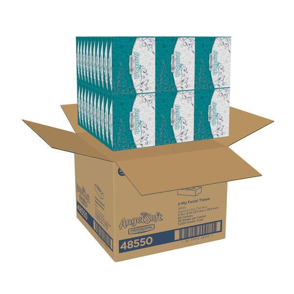 Georgia-Pacific Facial Tissue. Angel Soft Professional Series, 2 Ply, 5 1/2 in x 7 1/4 in, 50 Sheets/Box, 60 Pack - 48550