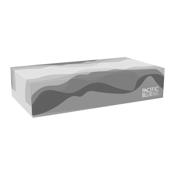 Georgia-Pacific Facial Tissue, Pacific Blue Basic, 2 Ply, 8 in x 8 1/4 in Sheet, Flat Box, 100 Sheets/Box, 30 Pack - 47410