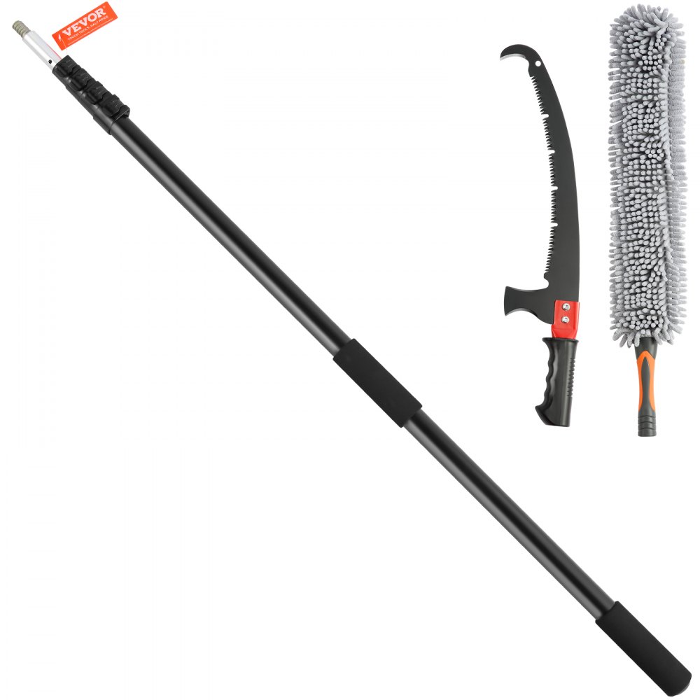 VEVOR Manual Pole Saw, 4.9-20 ft Extendable Tree Pruner, Sharp Steel Blade for High Branches Trimming, with Lightweight Aluminum Alloy Handle and a Chenille Brush, for Pruning Palms and Shrubs - SDGZJLHJSS6M55FPJV0