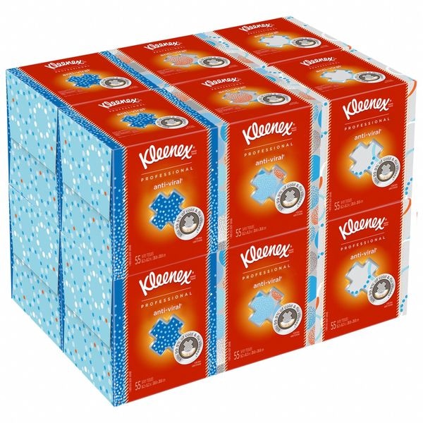 Kimberly-Clark Professional Anti-Viral, 3 Ply Facial Tissue, 12 Boxes, 55 Sheets per Box - 21286