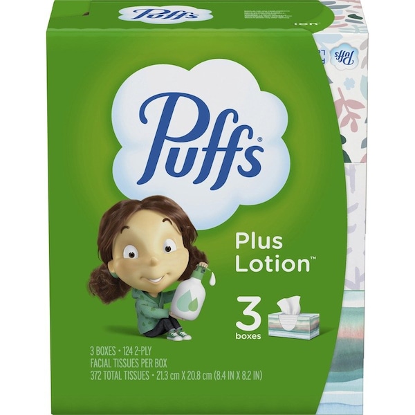 Puffs Facial Tissues, w/Lotion, 124/BX, 3BX/PK, WE 3PK - PGC39363