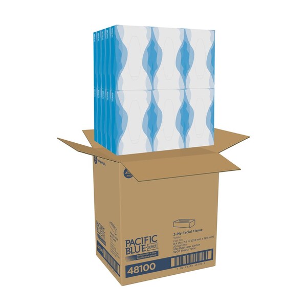 Georgia-Pacific Facial Tissue, Flat, 100 Sheets, 2 Ply, White, 30 PK - 48100