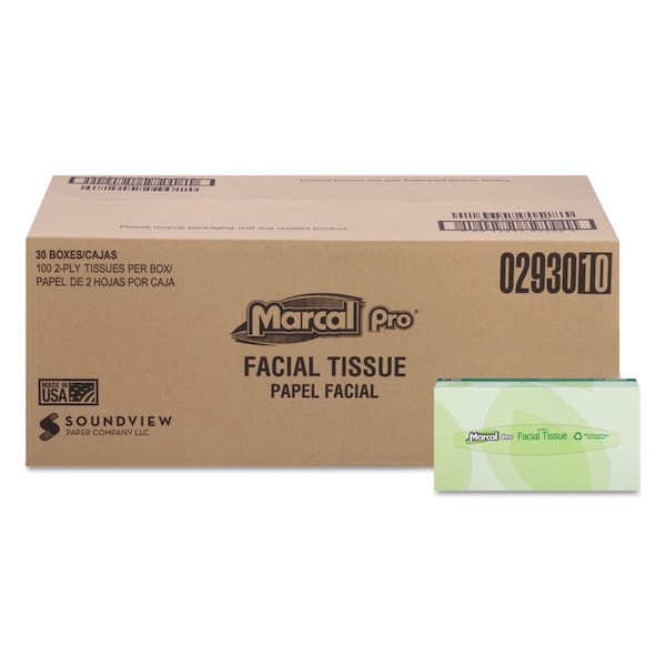 Marcal Pro Marcal Pro 2 Ply Facial Tissue, 100 Sheets, 30 PK - 2930