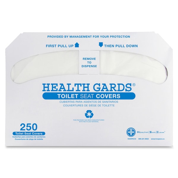 Hospeco Toilet Seat Cover, Health Gards, Half Fold, 14 1/2 in x 17 in Sheet Size, 250 Sheets, White - HG-5000